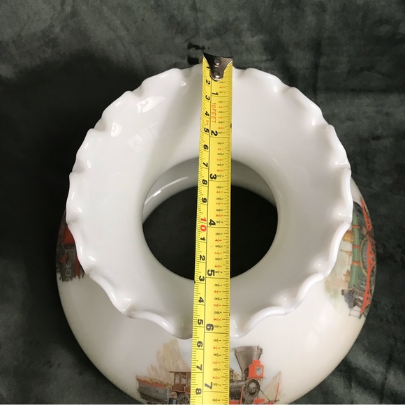 Vintage Lamp Shade Ruffled Milk Glass Train History Scenes 6.75” GWTW - Picture 3 of 16